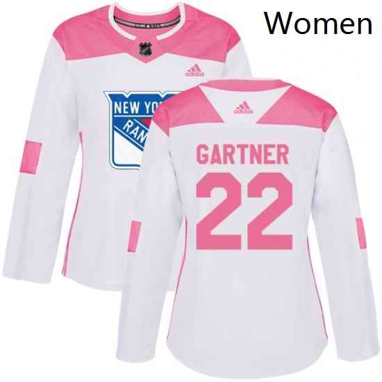 Womens Adidas New York Rangers 22 Mike Gartner Authentic WhitePink Fashion NHL Jersey